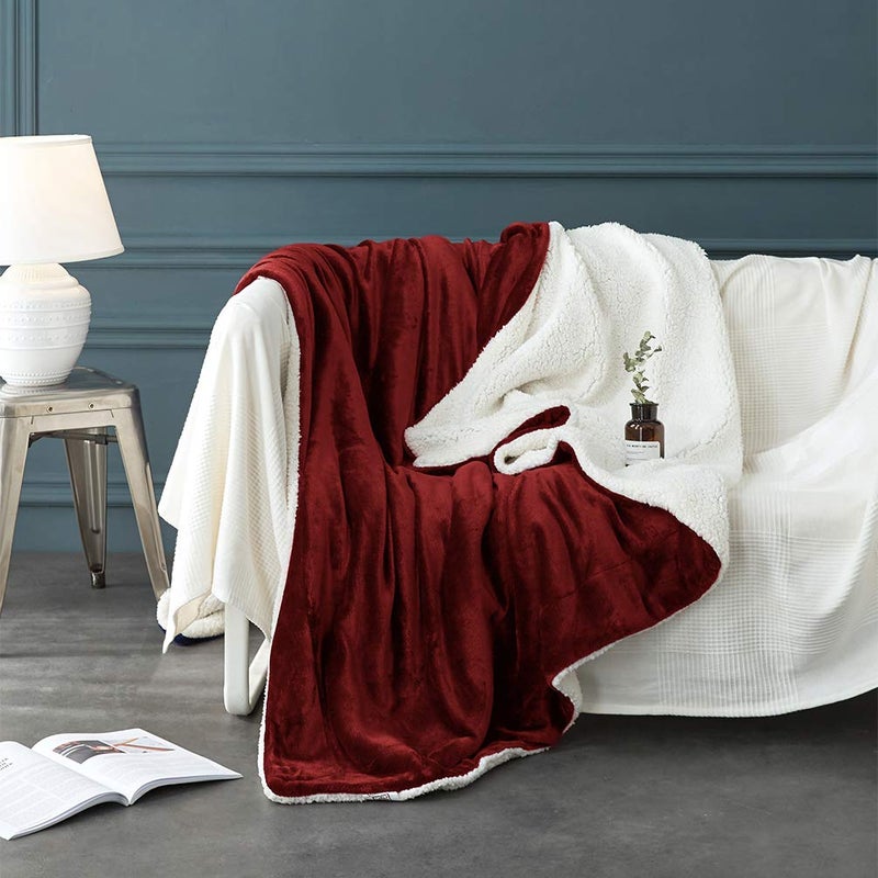 LBRO2M Sherpa Fleece Bed Blanket King Size Super Soft Fuzzy Plush Warm Cozy Fluffy Microfiber Couch Throw Velvet Double Reversible Blankets,Red - Image 3